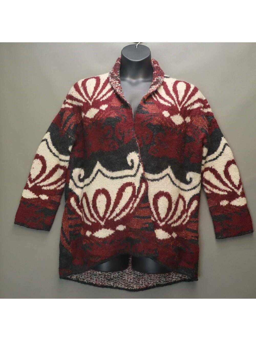 Free People Oversized Open Front Cardigan Sweater Medium Burgundy Metallic Knit